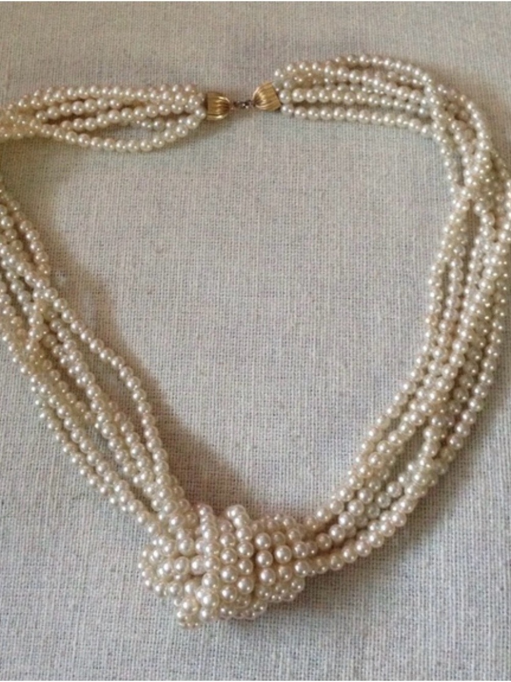 Vintage Classic Ivory Multi-Strand Pearl Knot Necklace